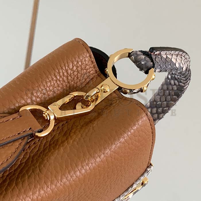 L0vis Vvtt0n LV Women Capucines Mini Handbag Golden Yellow Taurillon Leather Python Skin Master Quality