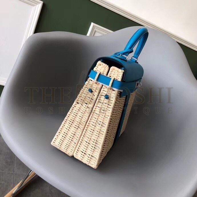 H**me5 Blue Picnic Kelly 35cm Wicker Bag Master Quality
