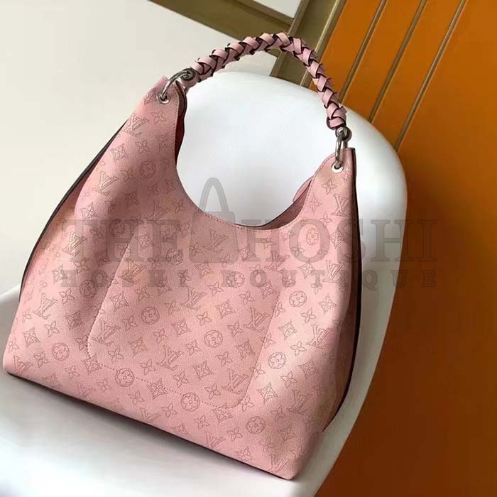 L0vis Vvtt0n LV Women Carmel Hobo Bag Pink Mahina Perforated Calfskin Leather Master Quality