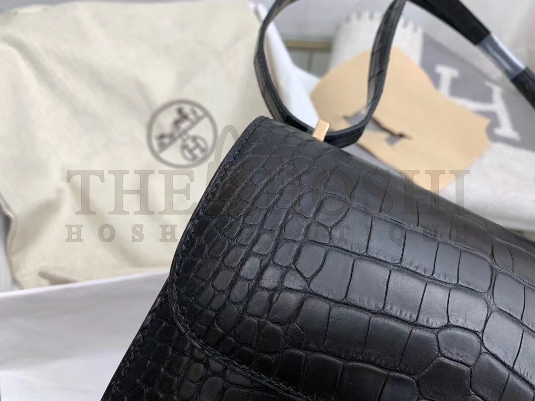 H**me5 Mini Constance 18cm Bag In Black Alligator Crocodile Skin Master Quality