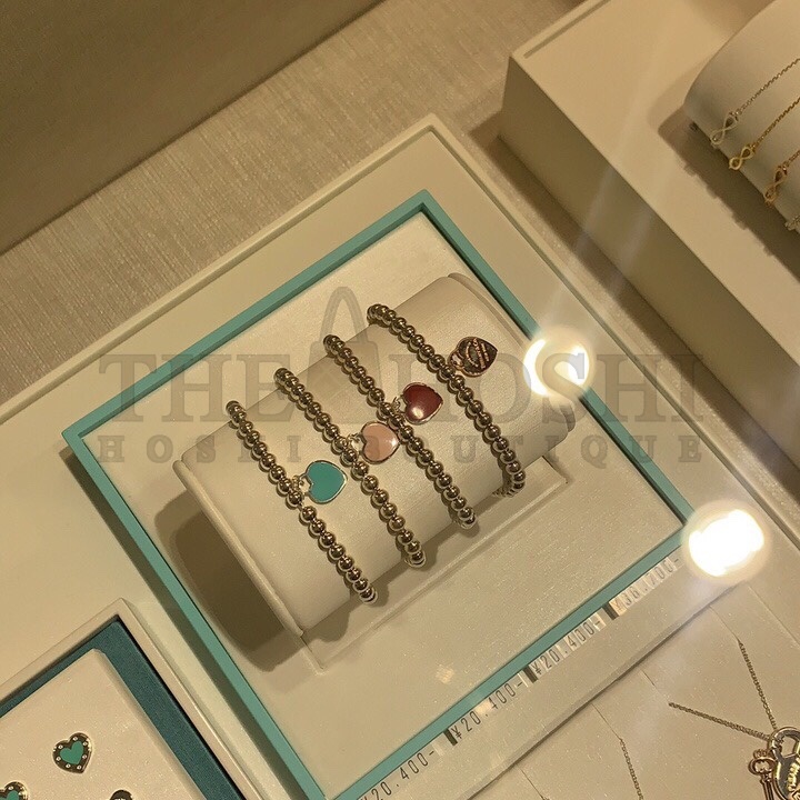 T*f*ny  T*f*ny& CO. Pink Heart Tag Bead Bracelet in Silver, 4 mm Master Quality