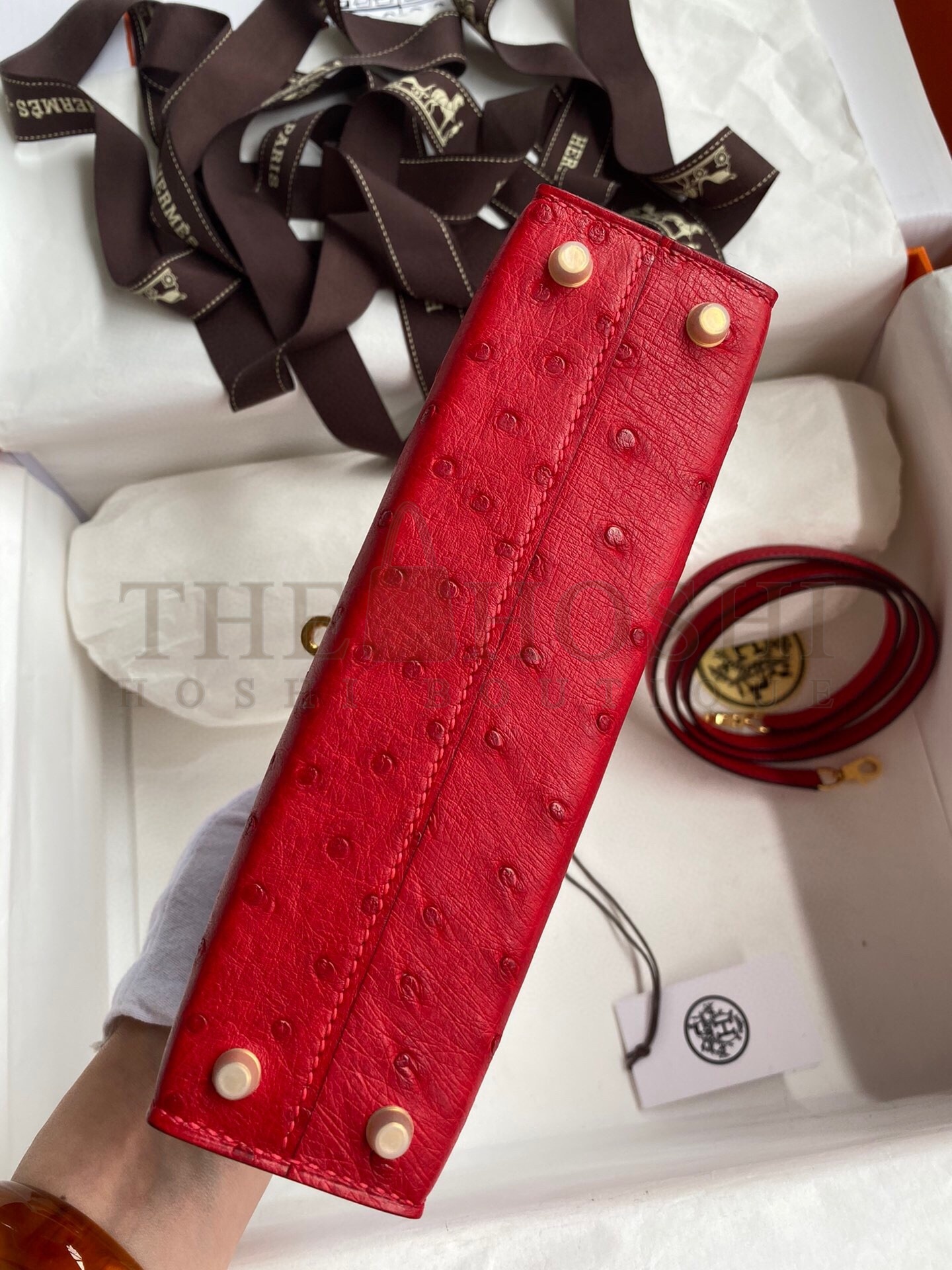 H**me5 Kelly Mini II Sellier Handmade Bag In Red Ostrich Leather Master Quality