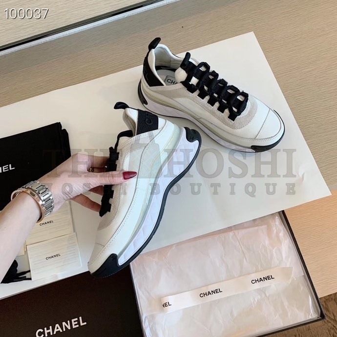 Ch**el Women Sneakers in Velvet Calfskin &amp; Mixed Fibers 1 cm Heel-Beige Master Quality