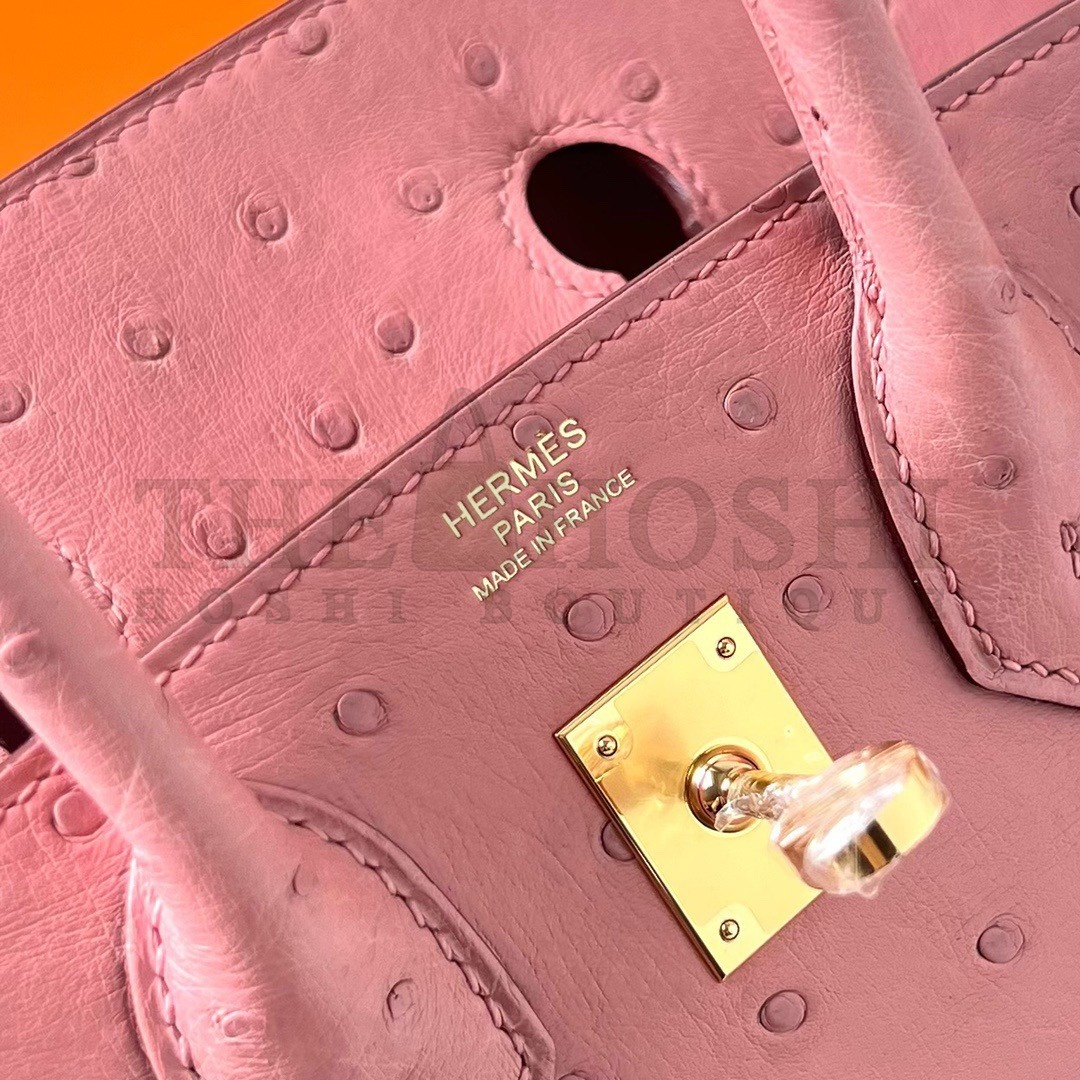 H**me5 Birkin 25 Retourne Handmade Bag In Pink Ostrich Leather Master Quality