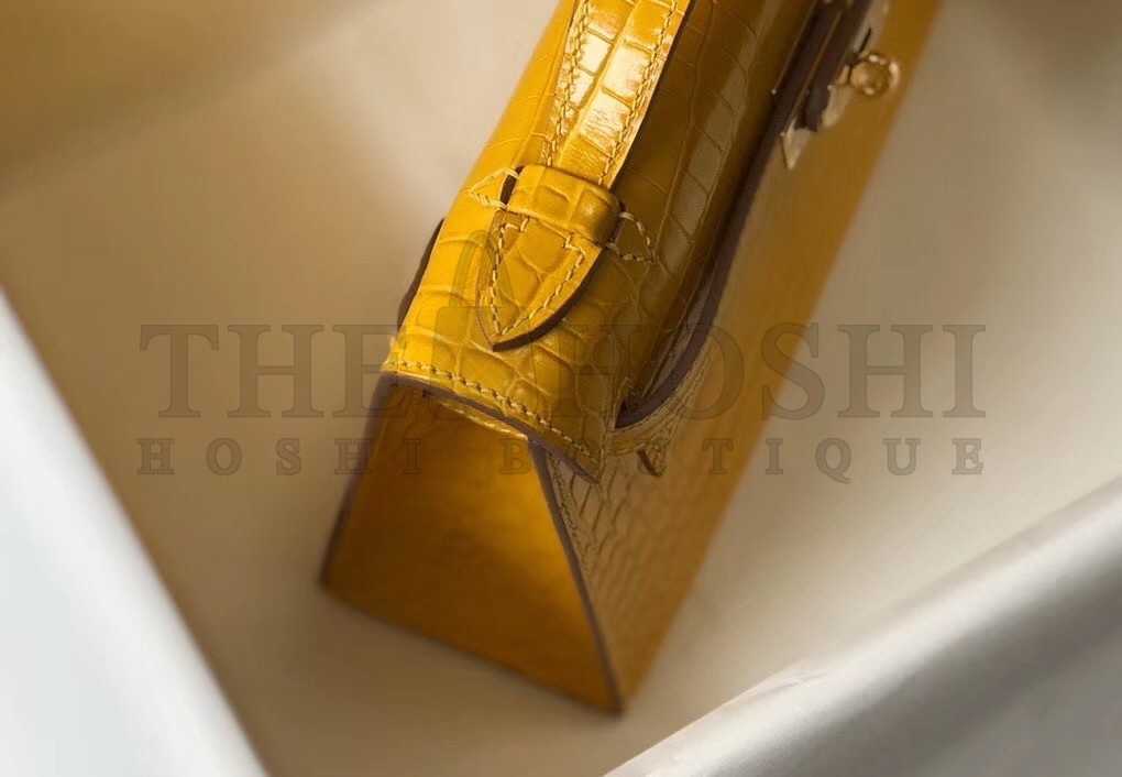 H**me5 Kelly Pochette Bag In Yellow Embossed Crocodile Leather Master Quality