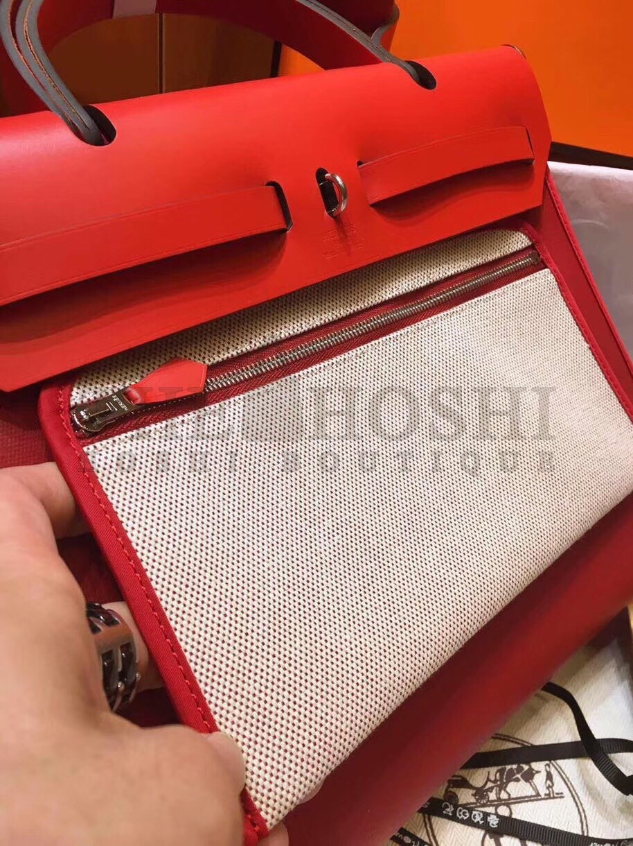 H**me5 Herbag Zip 31cm Bag In Red Toile And Leather Master Quality