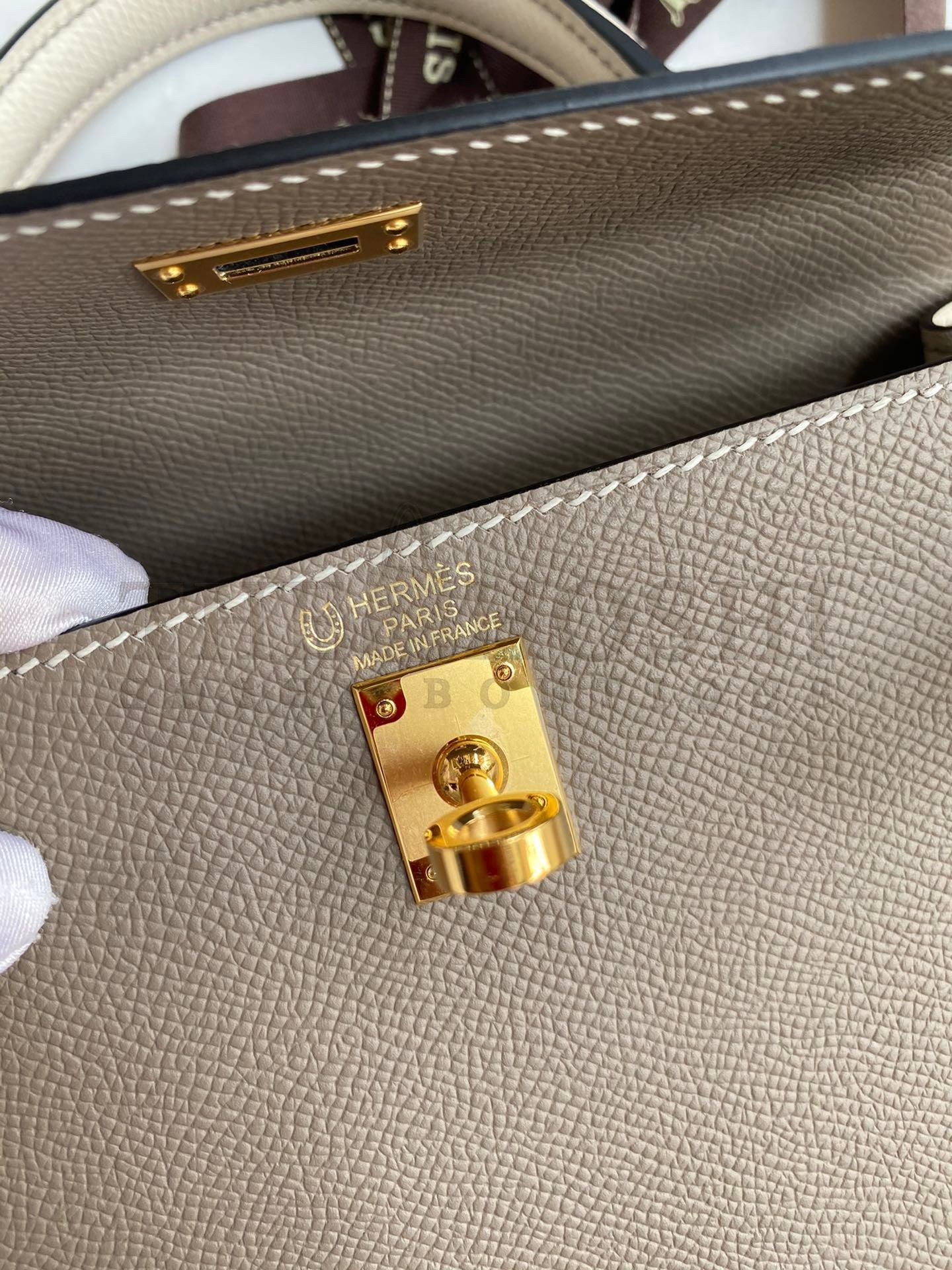 H**me5 Kelly Sellier 25 Bicolor Bag in Taupe and Craie Epsom Calfskin Master Quality