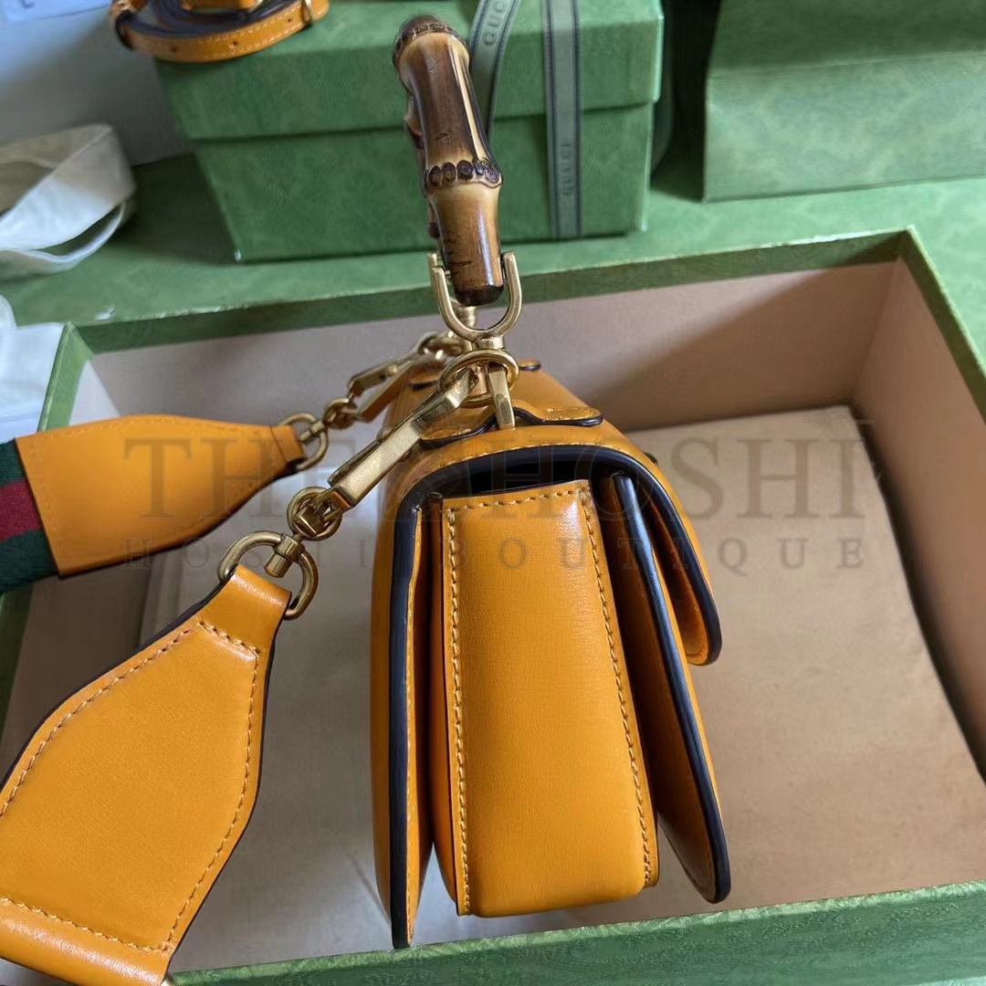 Gvc*1 Women Bamboo 1947 Mini Top Handle Bag Orange Leather Bamboo Hardware Master Quality