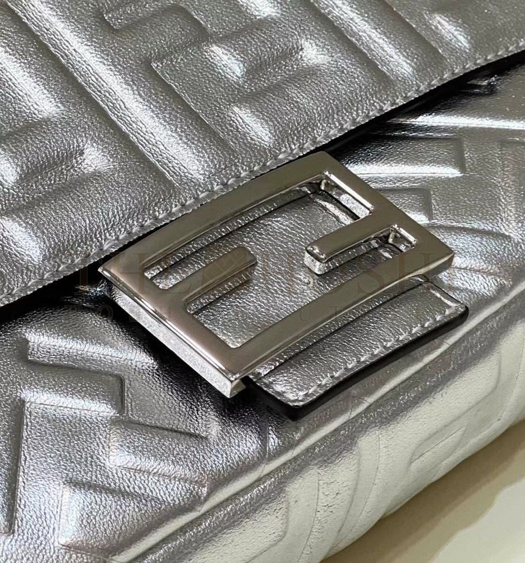 F**di Medium Baguette Bag In Silver FF Metallic Leather Master Quality