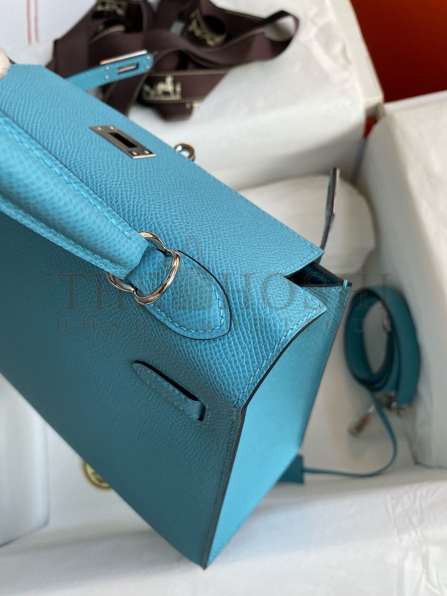 H**me5 Kelly Sellier 25 Handmade Bag In Blue du Nord Epsom Calfskin Master Quality