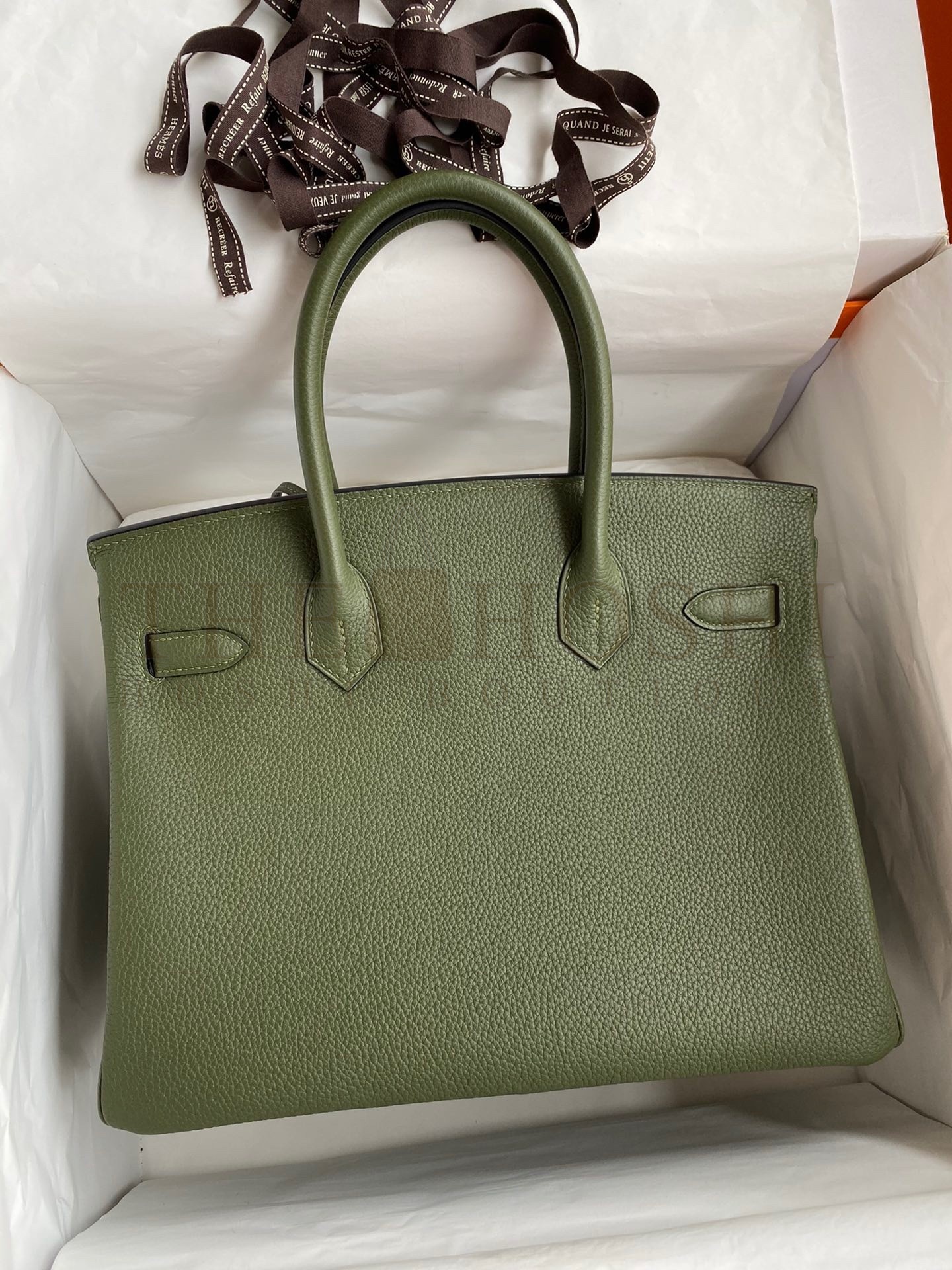 H**me5 Birkin 30 Retourne Handmade Bag In Green Clemence Leather Master Quality