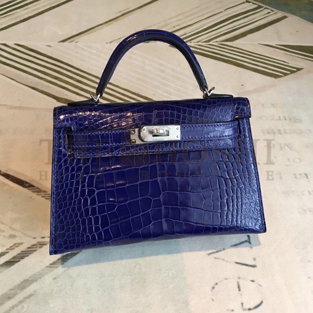 H**me5 Blue Alligator Kelly Mini II Handmade Bag Master Quality