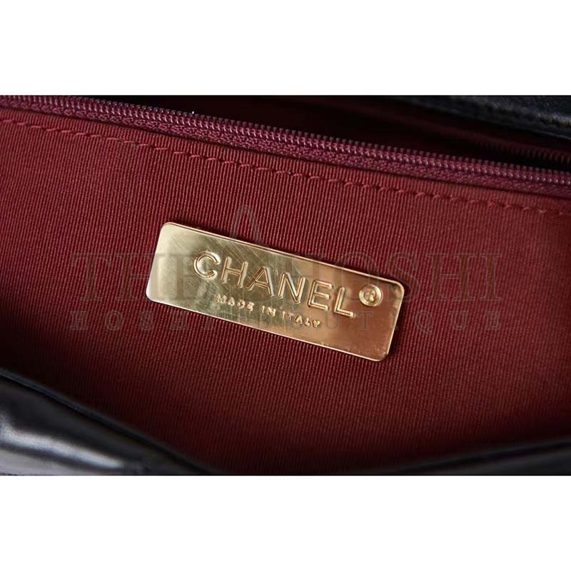 Ch**el Women 19 Handbag Lambskin Gold Silver-Tone Ruthenium-Finish Metal Black Master Quality