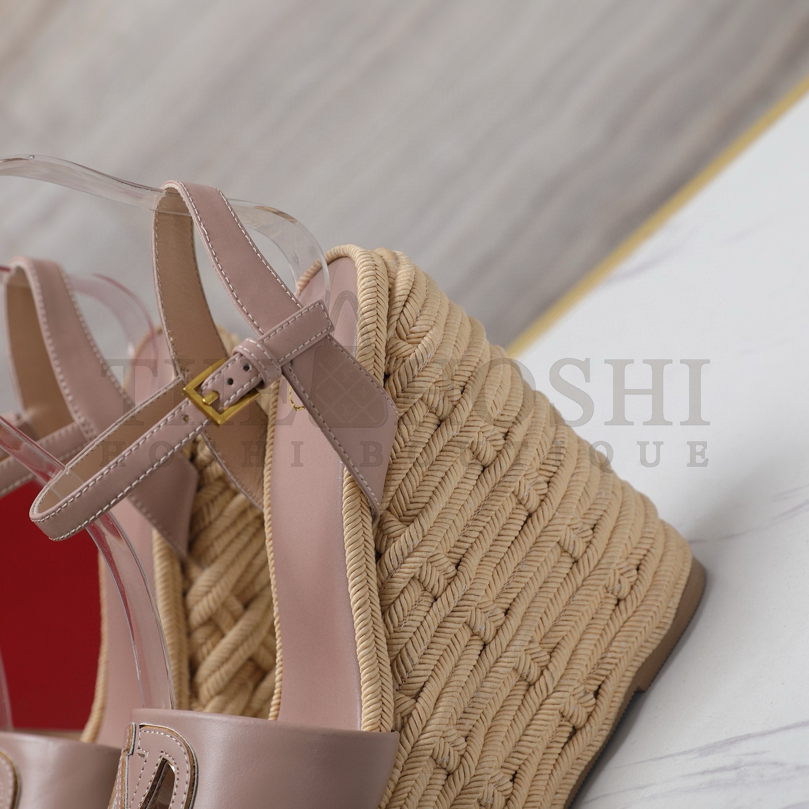 Va1e*ntin0 VLogo Cut-out Espadrille Wedge Sandals in Beige Leather Master Quality