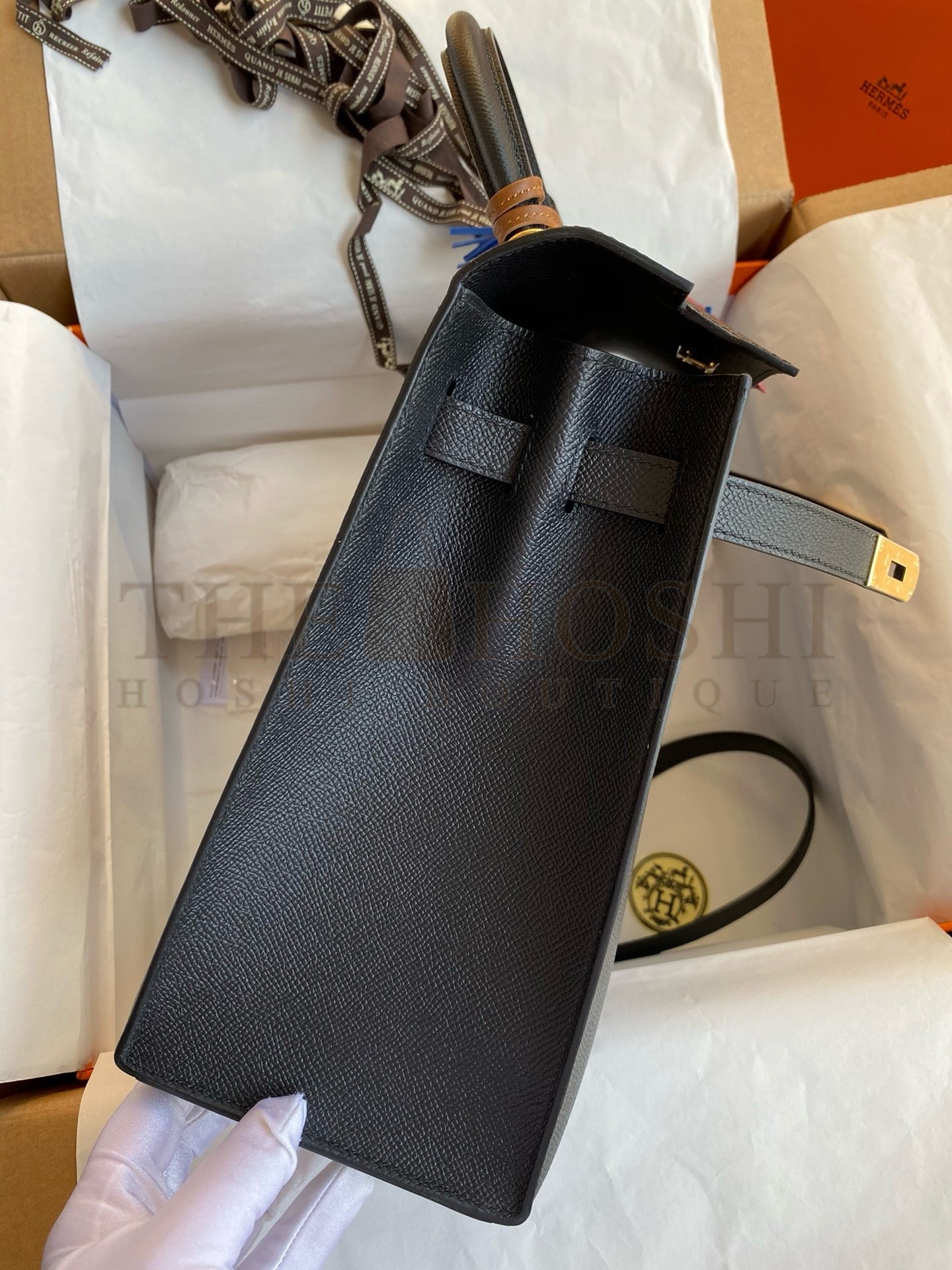 H**me5 Kelly Sellier 35 Handmade Bag In Black Epsom Calfskin Master Quality