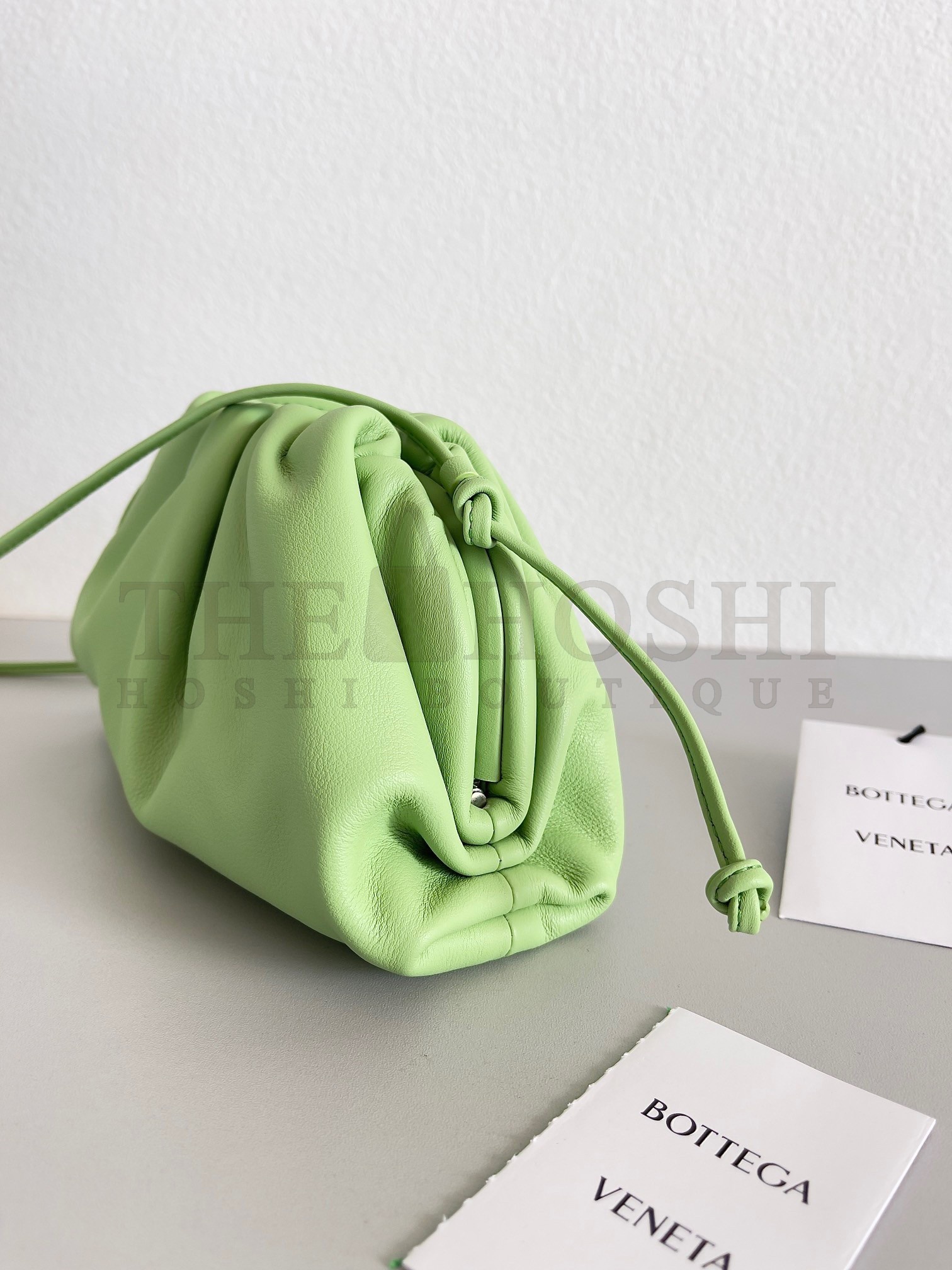 B0tt*ga Ven*ta Mini Pouch with Strap in Pistachio Calfskin Master Quality