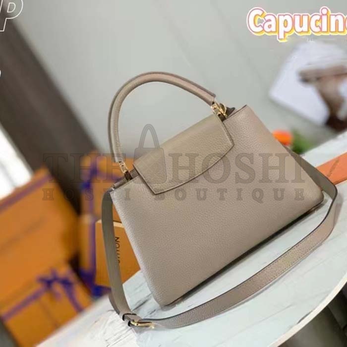 L0vis Vvtt0n LV Women Capucines MM Handbag Galet Gray Taurillon Cowhide Leather Master Quality