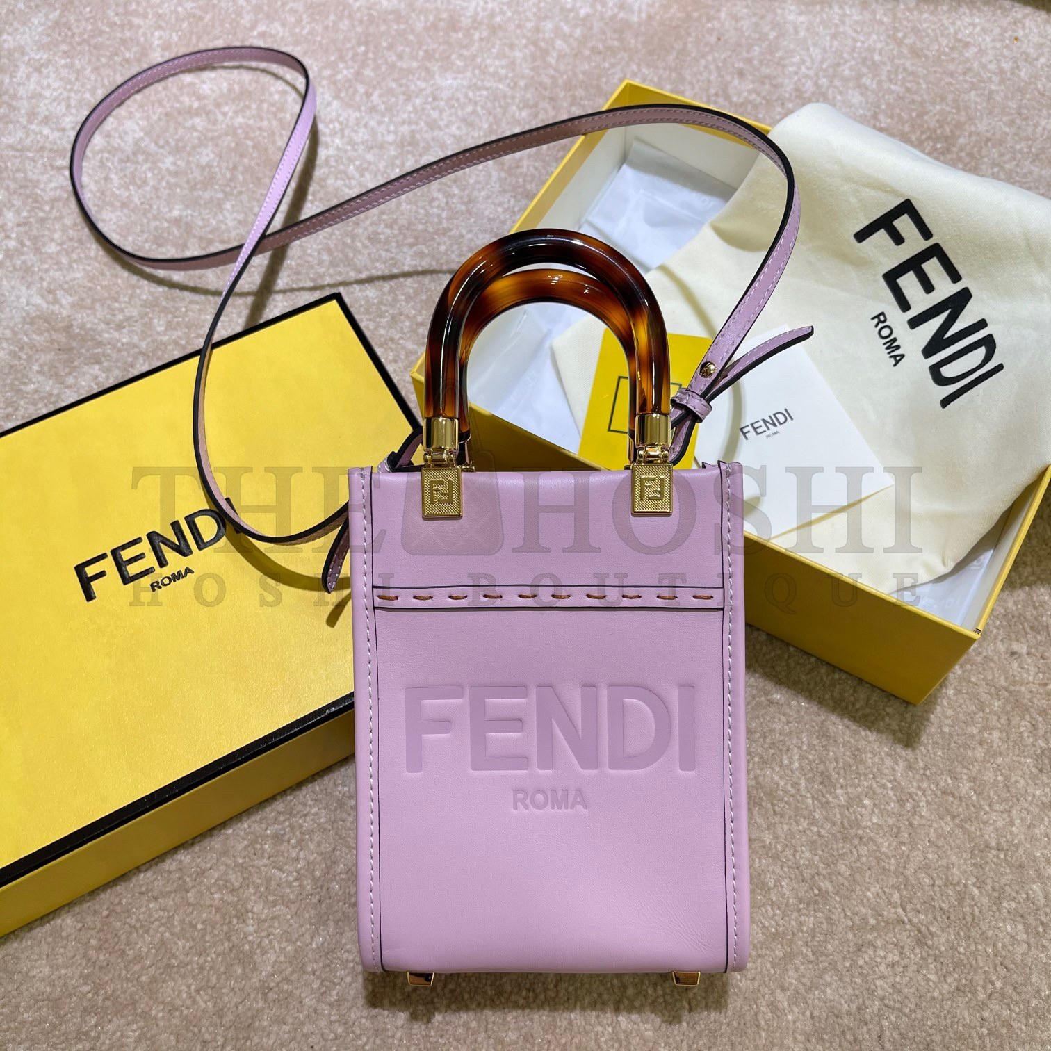 F**di Mini Sunshine Shopper Bag In Lilas Leather Master Quality