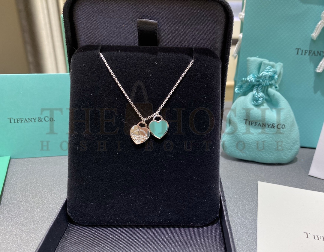 T*f*ny & Co. Classic Double Heart Tag Pendant Necklace – Enamel Blue & Red Charm Collection Master Quality