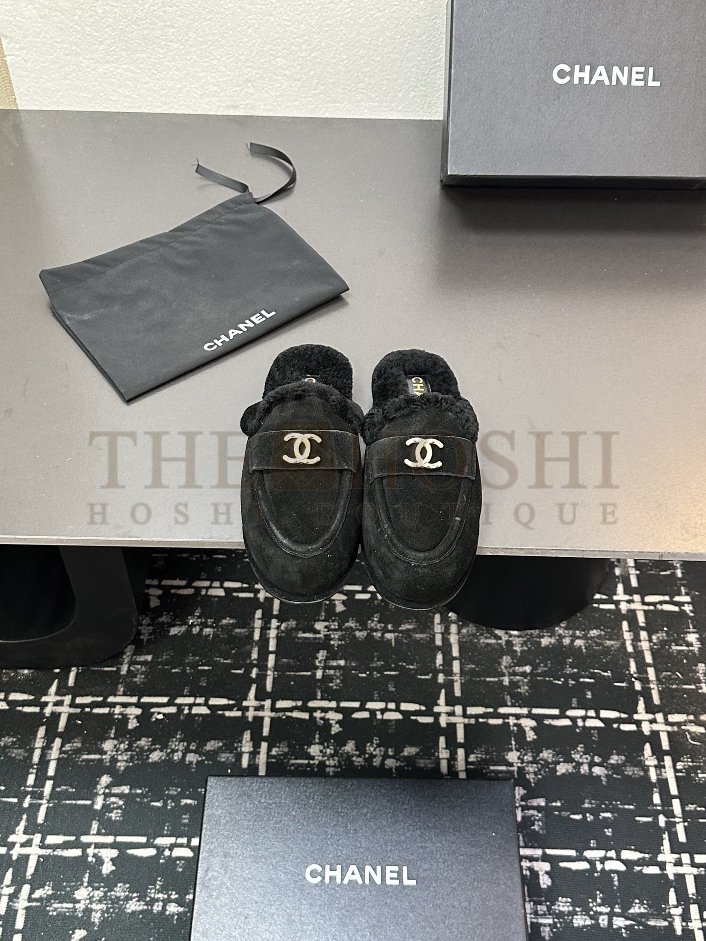 Ch**el CH 25K Fur Mule Slippers Suede Leather Shearling Lined 35-41 Master Quality