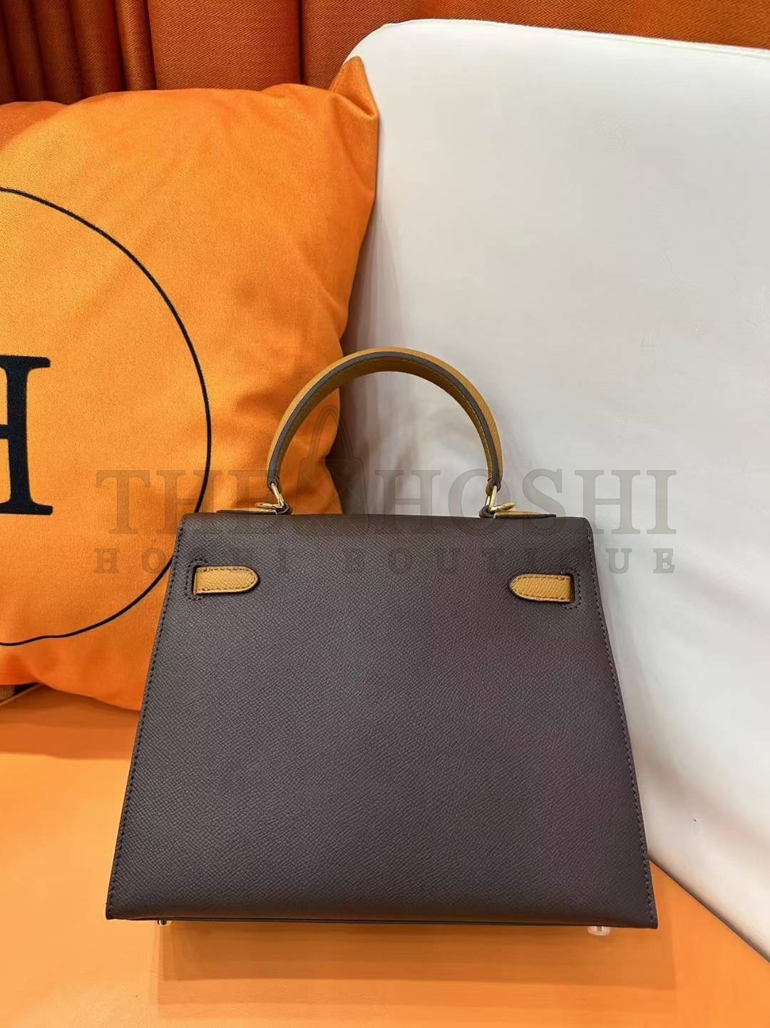 H**me5 Kelly 25cm Epsom Leather Bag Bois de Rose / Sesame Color Master Quality