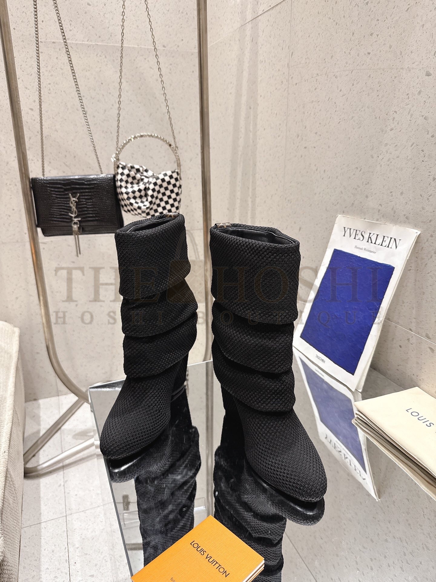 L0vis Vvtt0n LV x Pharrell Williams Summer 2025 Crystal Knit High Heel Boots 9cm Master Quality