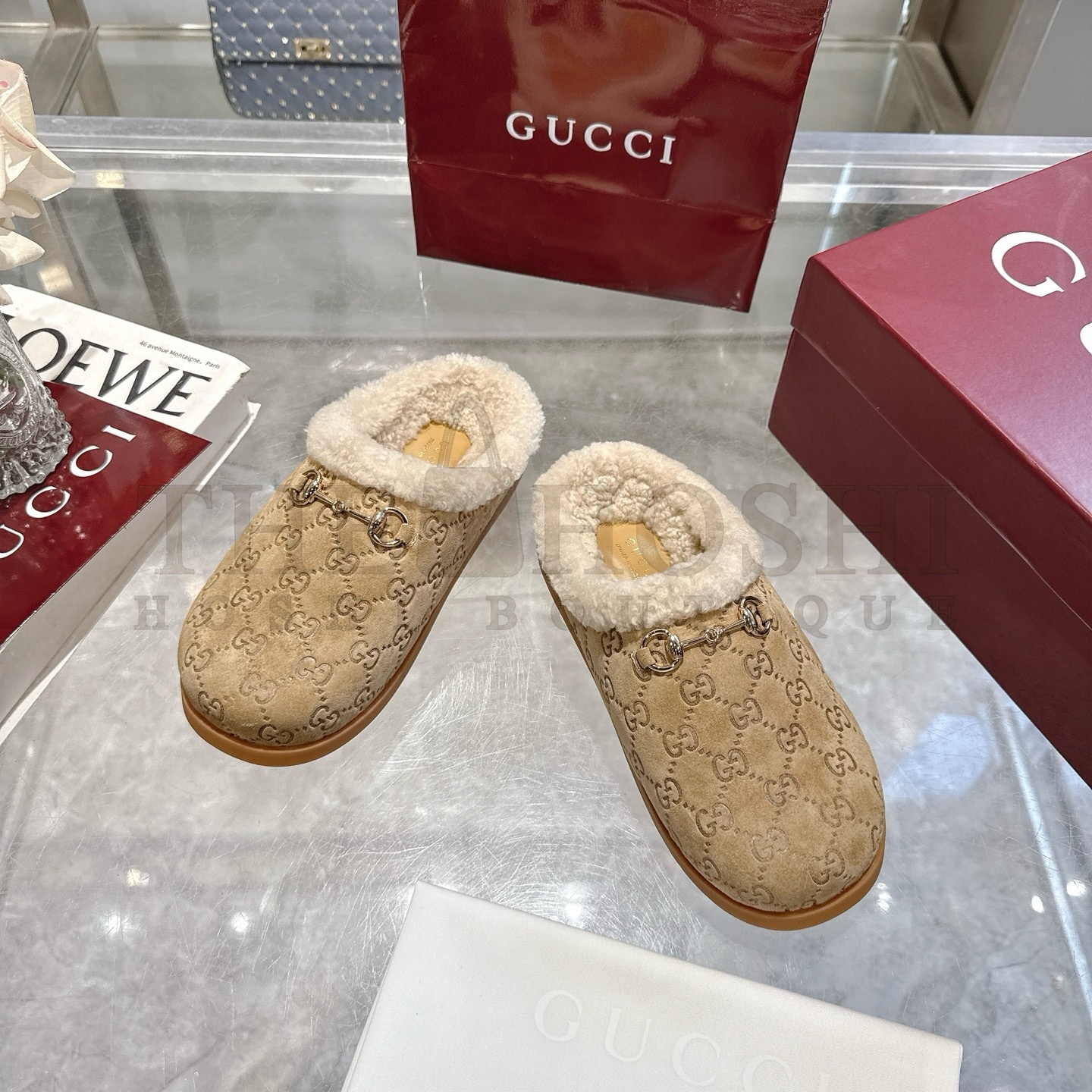 Gvc*1 Yellow Leather Horsebit-Detailed Shearling-Lined Mules Sandals Sizes 36-42 Master Quality