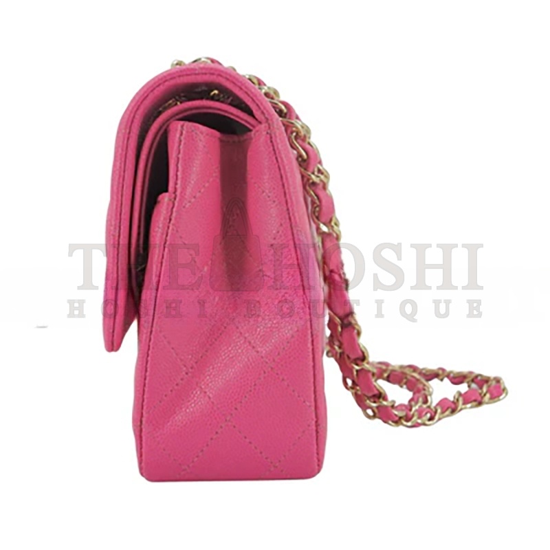 Ch**el 19C BARBIE PINK CAVIAR MEDIUM CLASSIC DOUBLE FLAP BAG (25.5*16*7.5cm) Master Quality