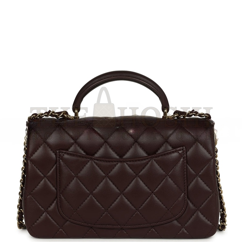 Ch**el MINI RECTANGULAR FLAP WITH TOP HANDLE LAMBSKIN LIGHT GOLD HARDWARE (20*13*6cm) Master Quality