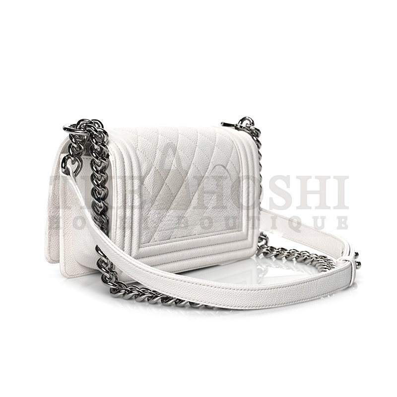 Ch**el CAVIAR QUILTED SMALL BOY FLAP WHITE A67085 B10211 10601 (20*12*8cm) Master Quality