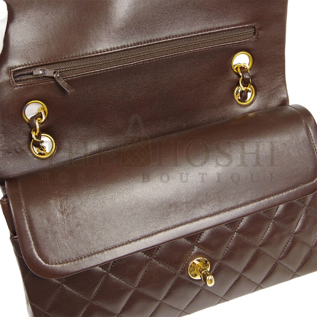 Ch**el CLASSIC DOUBLE FLAP SMALL SHOULDER BAG BROWN LAMBSKIN A1117 (23*14*7cm) Master Quality