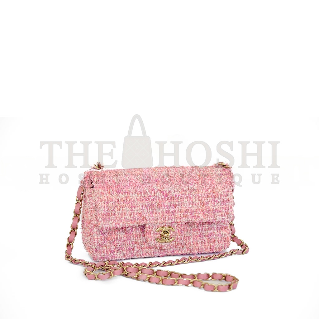 Ch**el TWEED QUILTED FLAP PINK GOLD HARDWARE (25.5*15.5*6.5cm) Master Quality