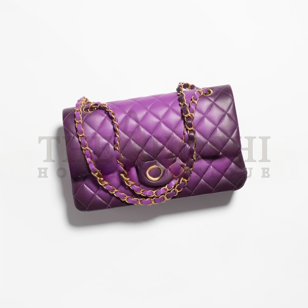 Ch**el MINI BAG WITH TOP HANDLE, SHINY LAMBSKIN &amp; GOLD-TONE METAL (25.5*14*6.5cm) Master Quality