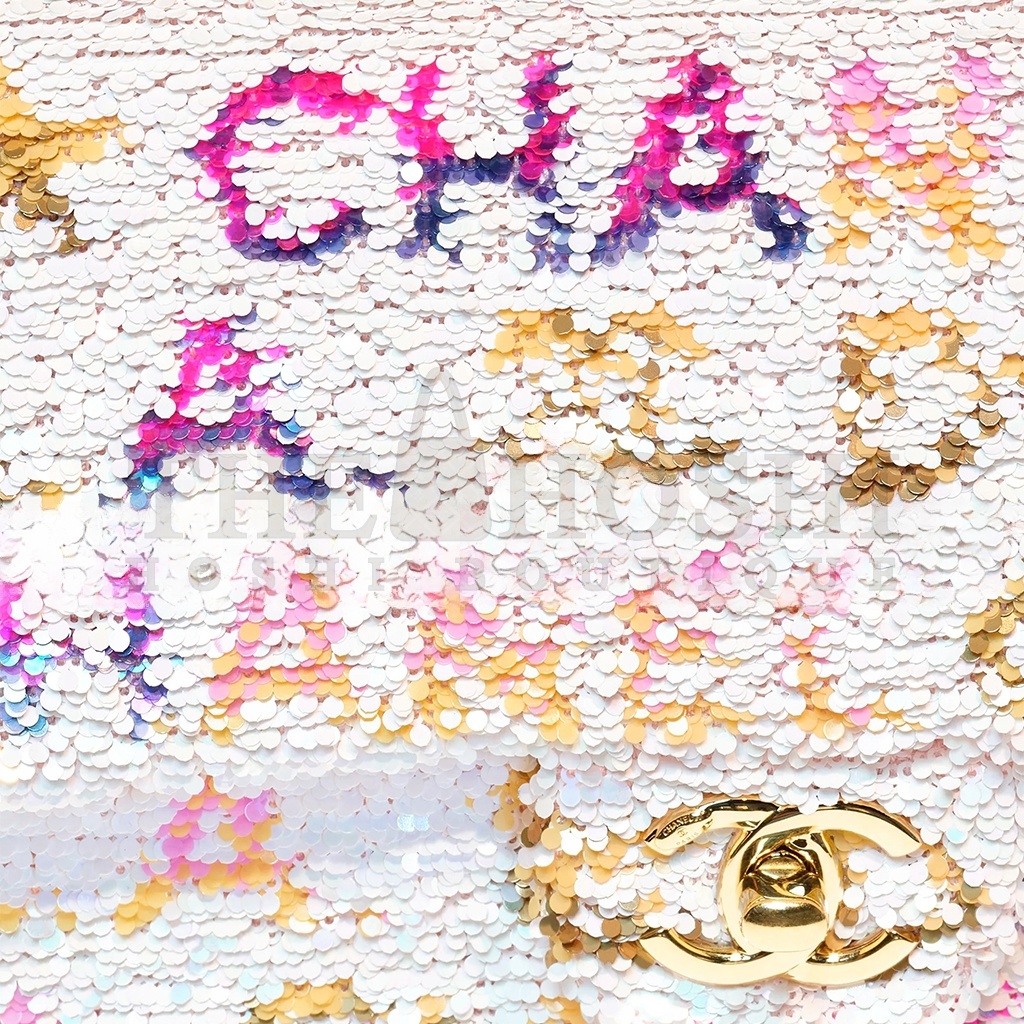 Ch**el SEQUIN LOGO CC SMALL SINGLE FLAP WHITE MULTICOLOR (20*13*6cm) Master Quality