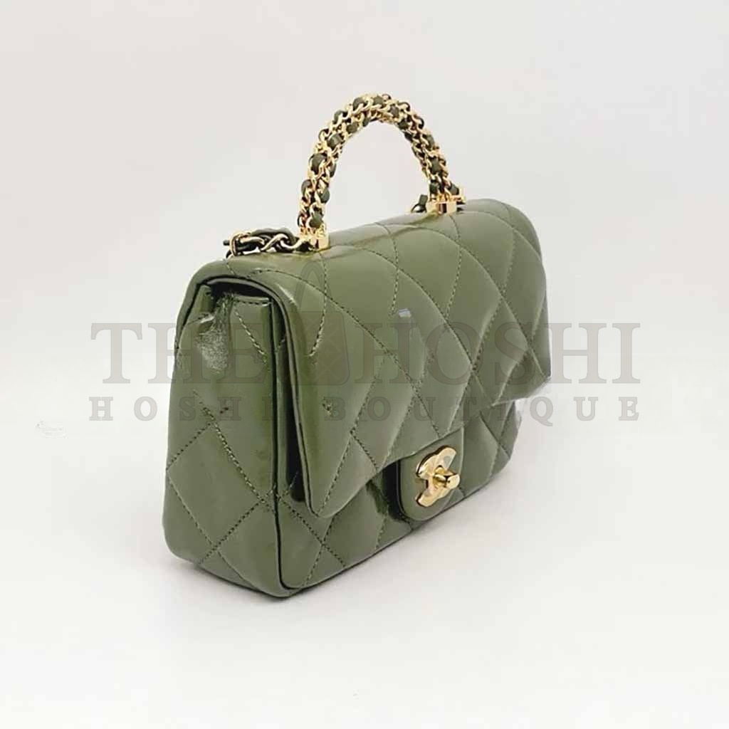 Ch**el CLASSIC MINI BAG WITH GREEN HANDLE AS5032 (19*14*8.5cm) Master Quality