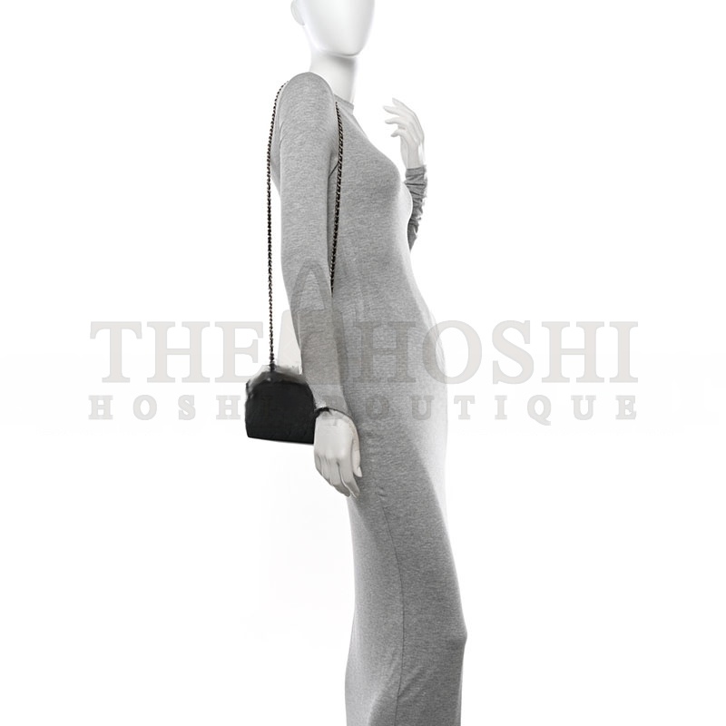 Ch**el CAVIAR QUILTED CHAIN TOP HANDLE WITH CHAIN BLACK (18*10*4cm) Master Quality