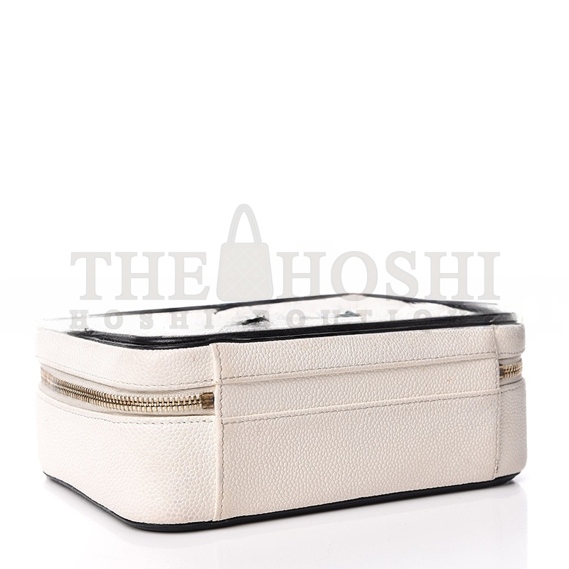 Ch**el CAVIAR QUILTED MEDIUM CC FILIGREE VANITY CASE WHITE BLACK (20*15*8cm) Master Quality