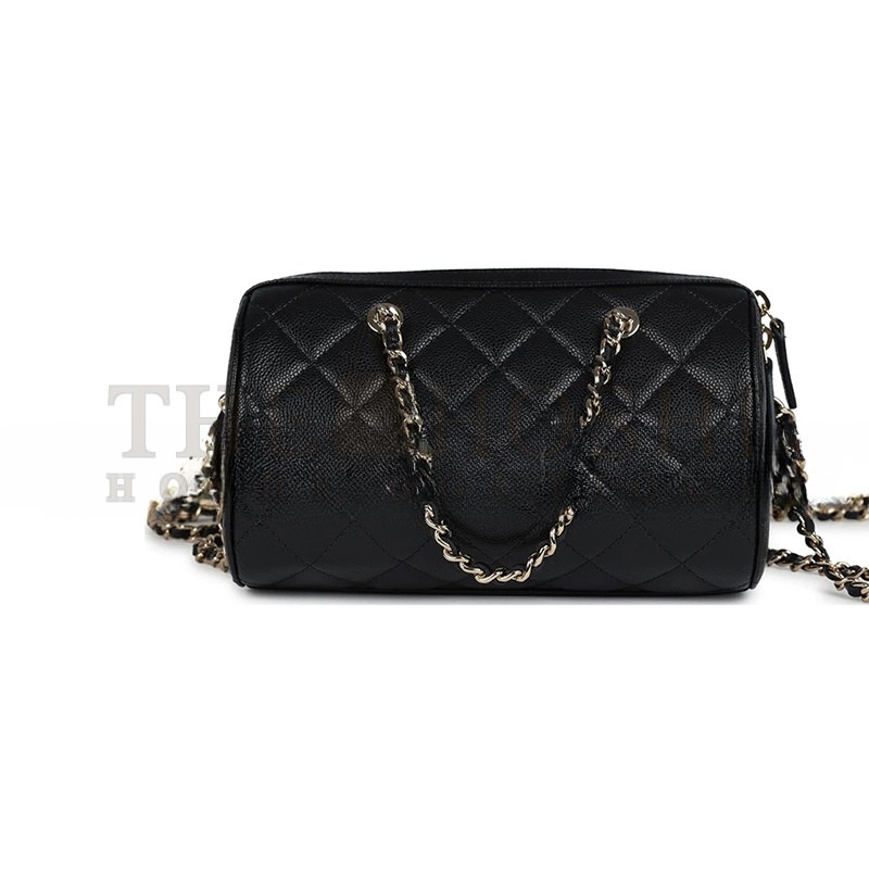 Ch**el MINI TIMELESS CLASSIC BARREL BAG WITH CHAIN BLACK SHINY CAVIAR LIGHT GOLD HARDWARE AS0932 (18*13*10cm) Master Quality