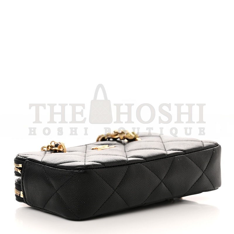 Ch**el CAVIAR QUILTED TOP HANDLE PHONE HOLDER WITH CHAIN BLACK AP3495 (18*11*4cm) Master Quality