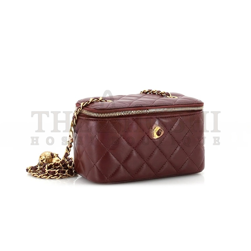 Ch**el PEARL CRUSH VANITY WITH CHAIN QUILTED LAMBSKIN BURGUNDY AP2303 (17*9.5*8cm) Master Quality