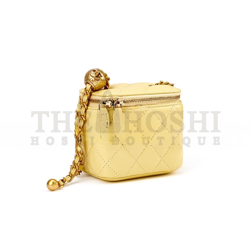 Ch**el MINI PEARL CRUSH VANITY CASE WITH CHAIN YELLOW 110267 (11*8.5*7cm) Master Quality