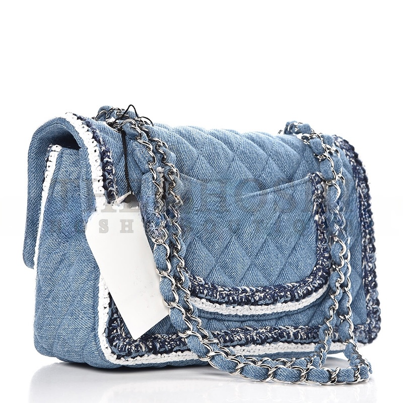 Ch**el DENIM BRAIDED MEDIUM FLAP BAG LIGHT BLUE 362059 (25*15*7cm) Master Quality
