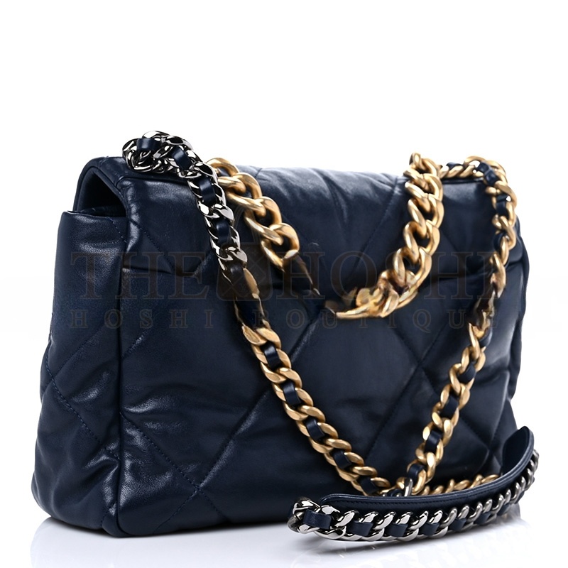 Ch**el LAMBSKIN QUILTED LARGE Ch**el 19 FLAP NAVY BLUE AS1161 (30*20*10cm) Master Quality