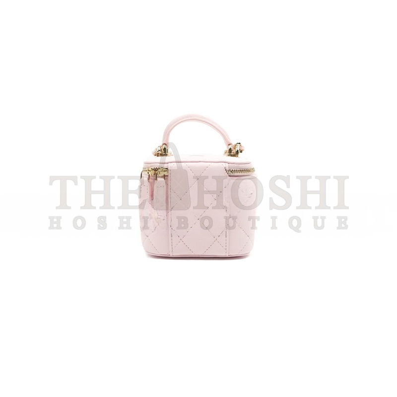 Ch**el MINI TOP HANDLE VANITY WITH CHAIN LIGHT PINK LAMBSKIN GOLD HARDWARE  (10*9*7cn) Master Quality