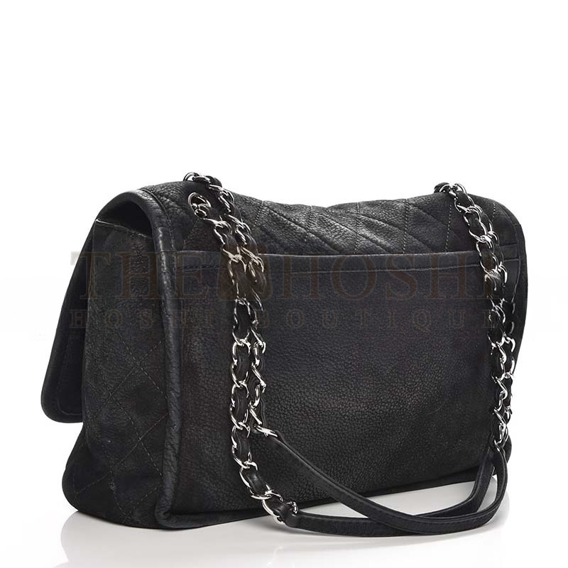 Ch**el LARGE ULTRA SOFT SUEDE CALFSKIN NATURAL BEAUTY FLAP BLACK  (33*22*9cm) Master Quality