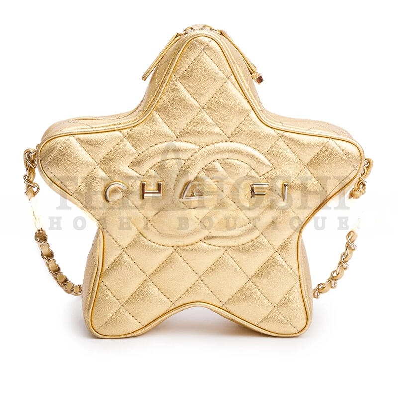 Ch**el METALLIC GOLD LEATHER WALK OF FAME STAR CROSSBODY BAG AS4579 (22.5*22.5*6cm) Master Quality