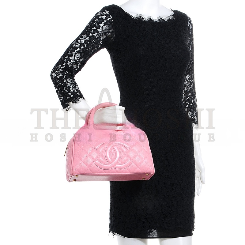 Ch**el VINTAGE SAKURA PINK CAVIAR QUILTED SMALL BOWLER BAG 71301 (25*15*7cm) Master Quality