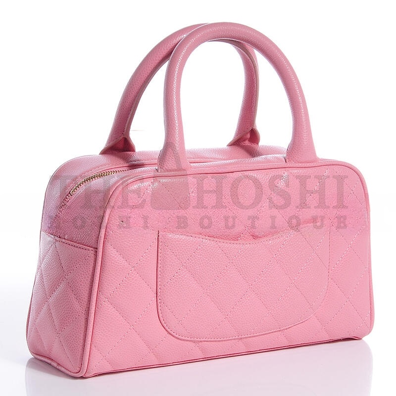 Ch**el VINTAGE SAKURA PINK CAVIAR QUILTED SMALL BOWLER BAG 71301 (25*15*7cm) Master Quality