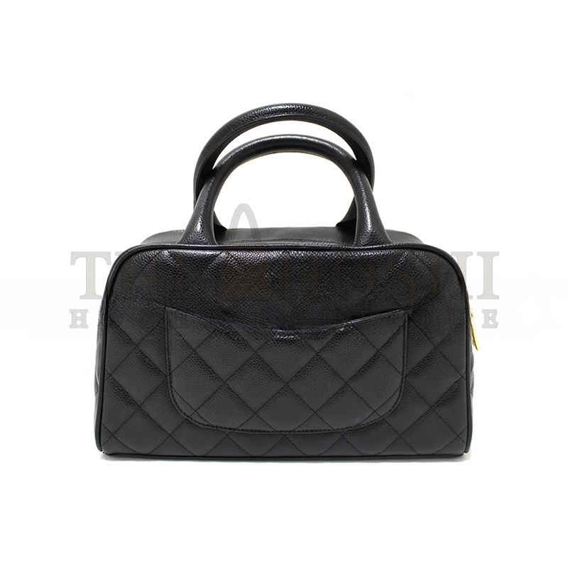 Ch**el BLACK CAVIAR SMALL BOWLER HANDBAG 71303 (25*15*7cm) Master Quality