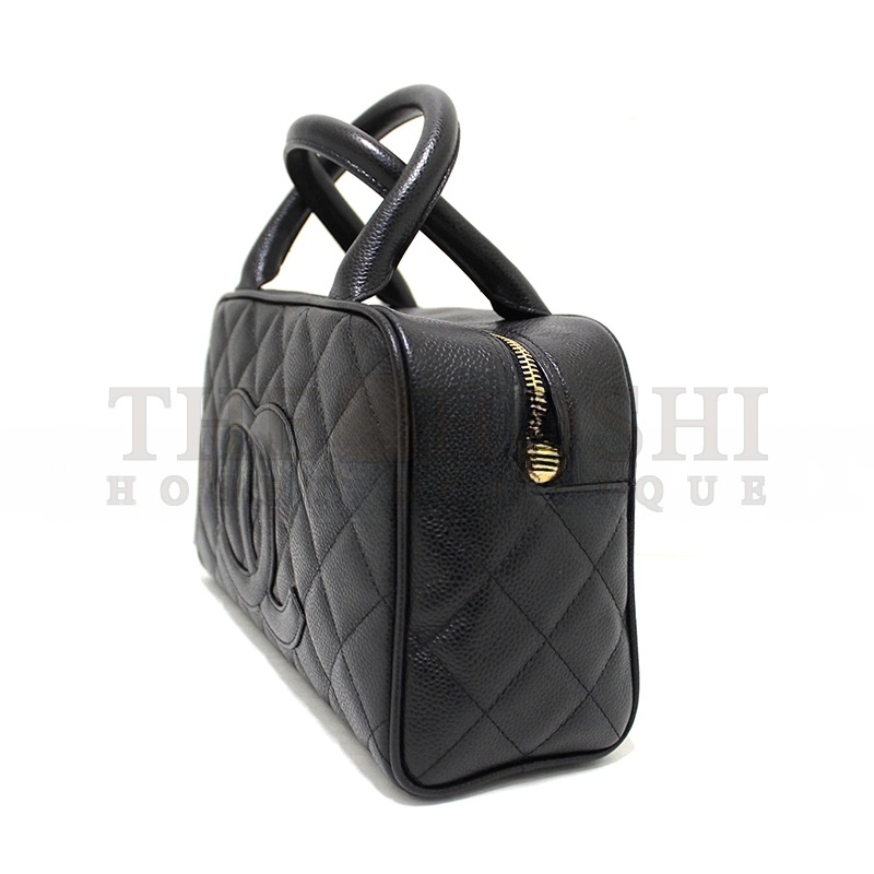 Ch**el BLACK CAVIAR SMALL BOWLER HANDBAG 71303 (25*15*7cm) Master Quality
